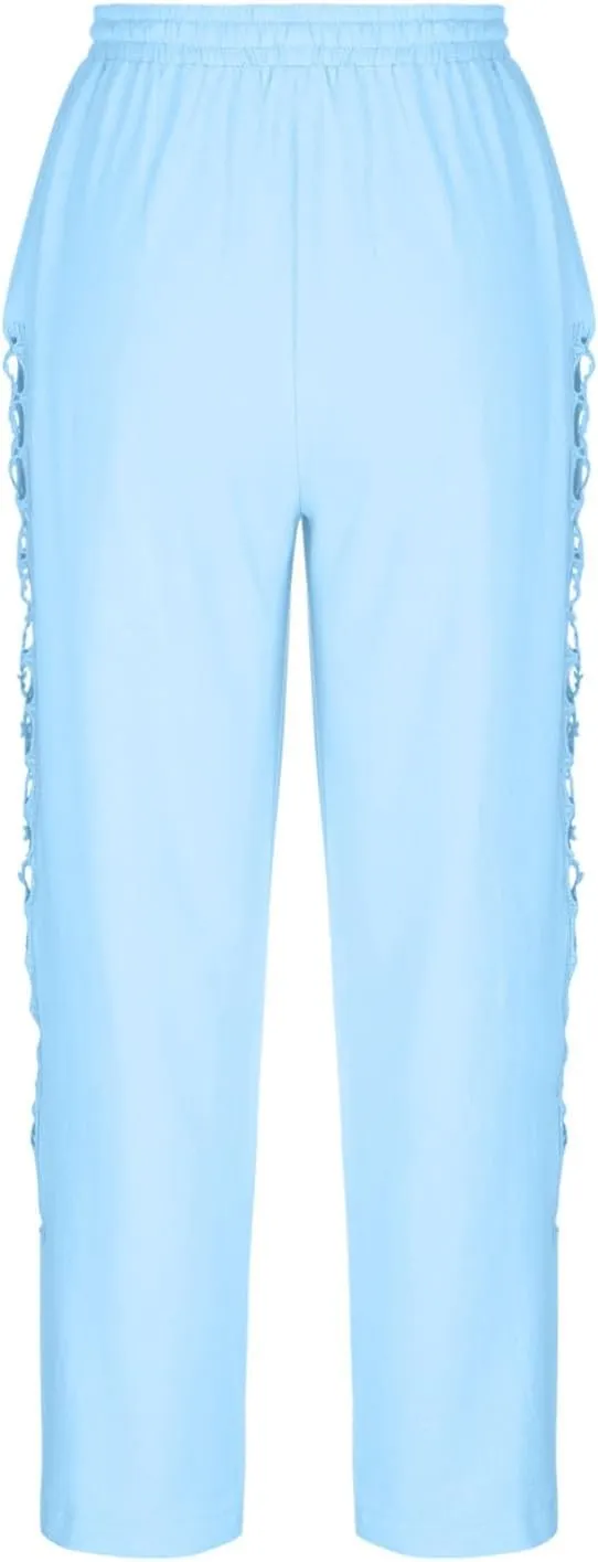 DASAYO Cotton Linen Pants Women Trendy Drawstring Elastic Waist Comfy Casual Trousers Ladies Boho Beach Pants with Pockets