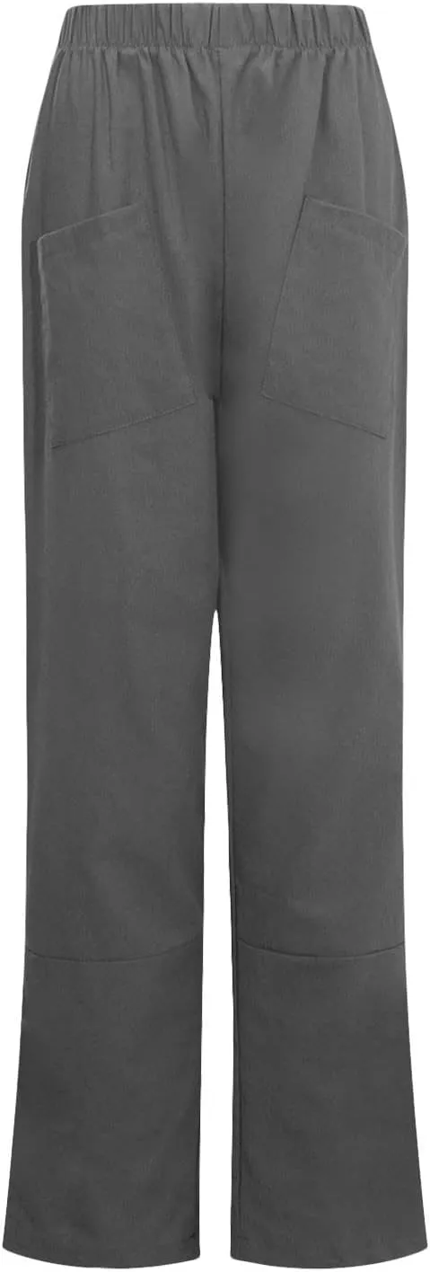 DASAYO Linen Pants for Women Trendy Elastic Wasit Casual Tapered Pants Lightweight Comfy Trousers with Pockets Summer Clothes