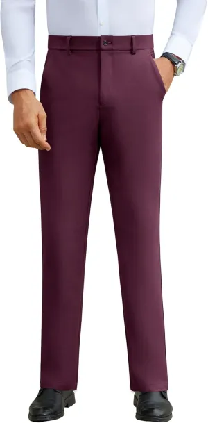DEMEANOR Stretch Mens Dress Pants Slim Fit Dress Pants for Men Expandable Waist Wrinkle Free Work Dress Pants Golf Pants