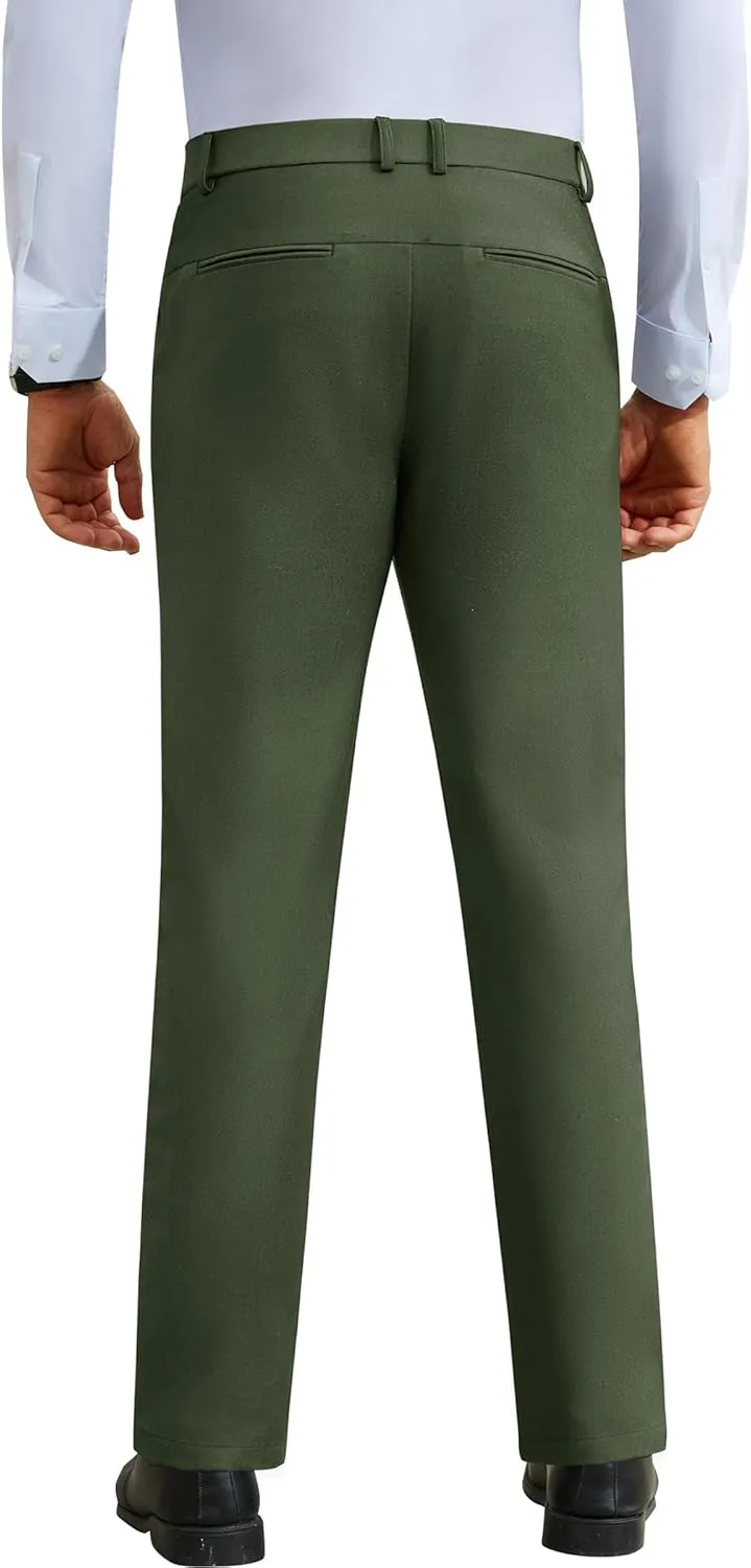 DEMEANOR Stretch Mens Dress Pants Slim Fit Dress Pants for Men Expandable Waist Wrinkle Free Work Dress Pants Golf Pants