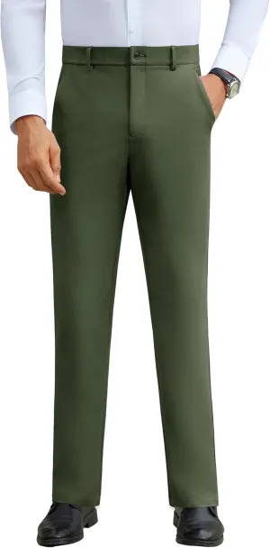 DEMEANOR Stretch Mens Dress Pants Slim Fit Dress Pants for Men Expandable Waist Wrinkle Free Work Dress Pants Golf Pants