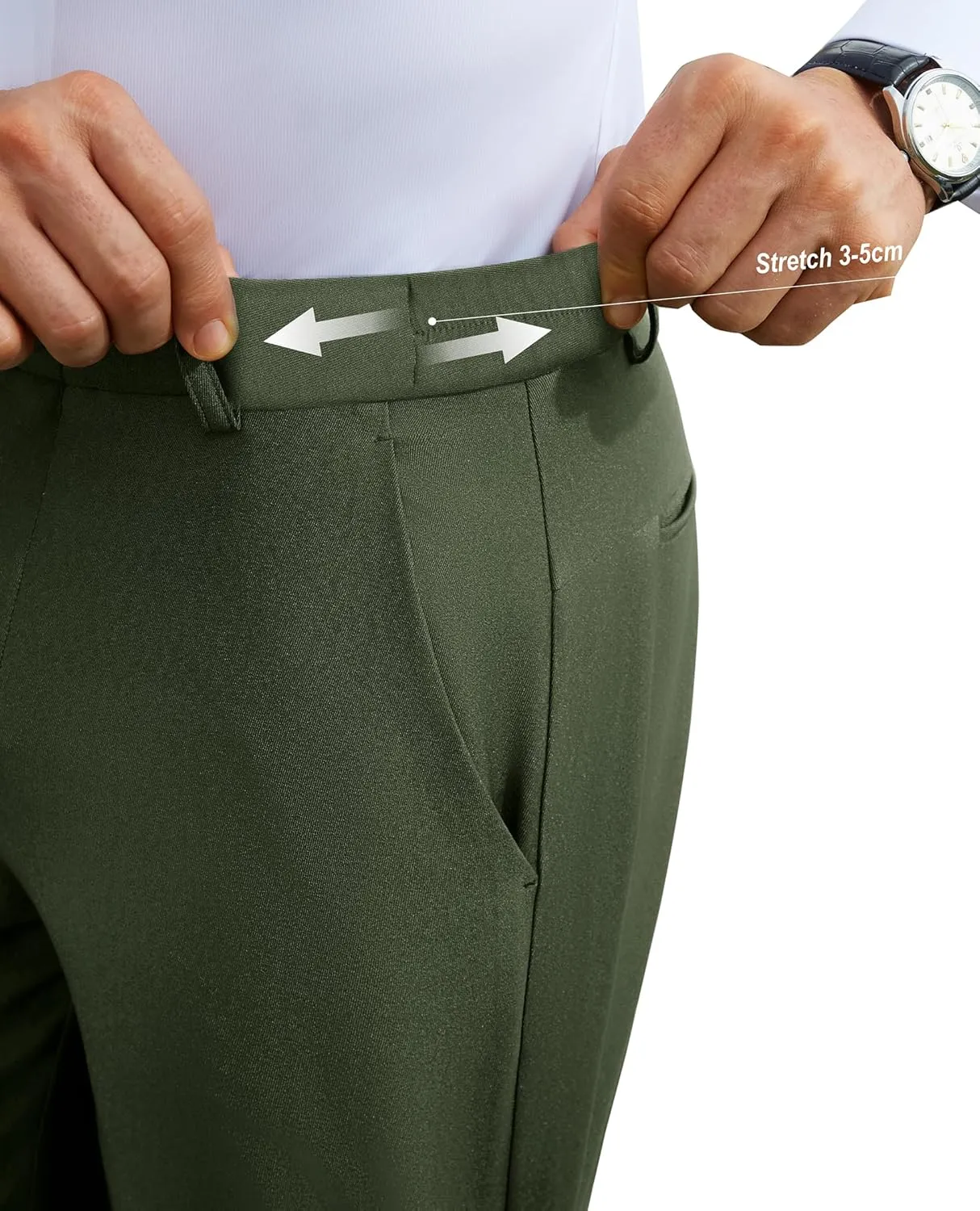DEMEANOR Stretch Mens Dress Pants Slim Fit Dress Pants for Men Expandable Waist Wrinkle Free Work Dress Pants Golf Pants