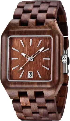 Dentily Men's Rectangle Wood Watch Quartz Movement Wooden Mens Watches Gift Watches for Men