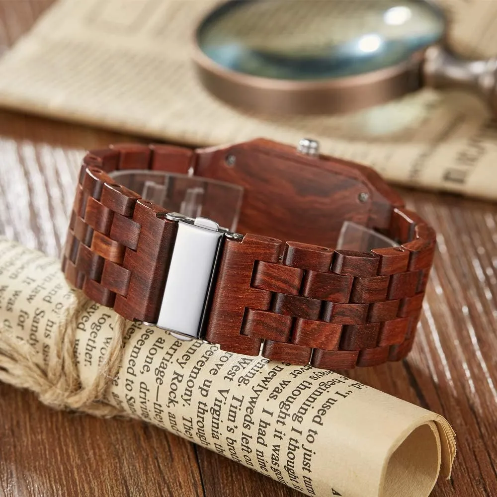 Dentily Men's Rectangle Wood Watch Quartz Movement Wooden Mens Watches Gift Watches for Men