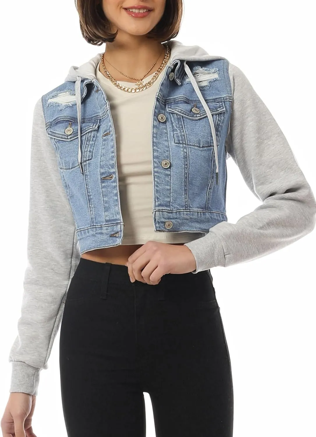 Design by Olivia Women's Classic Casual Hooded Denim Jacket