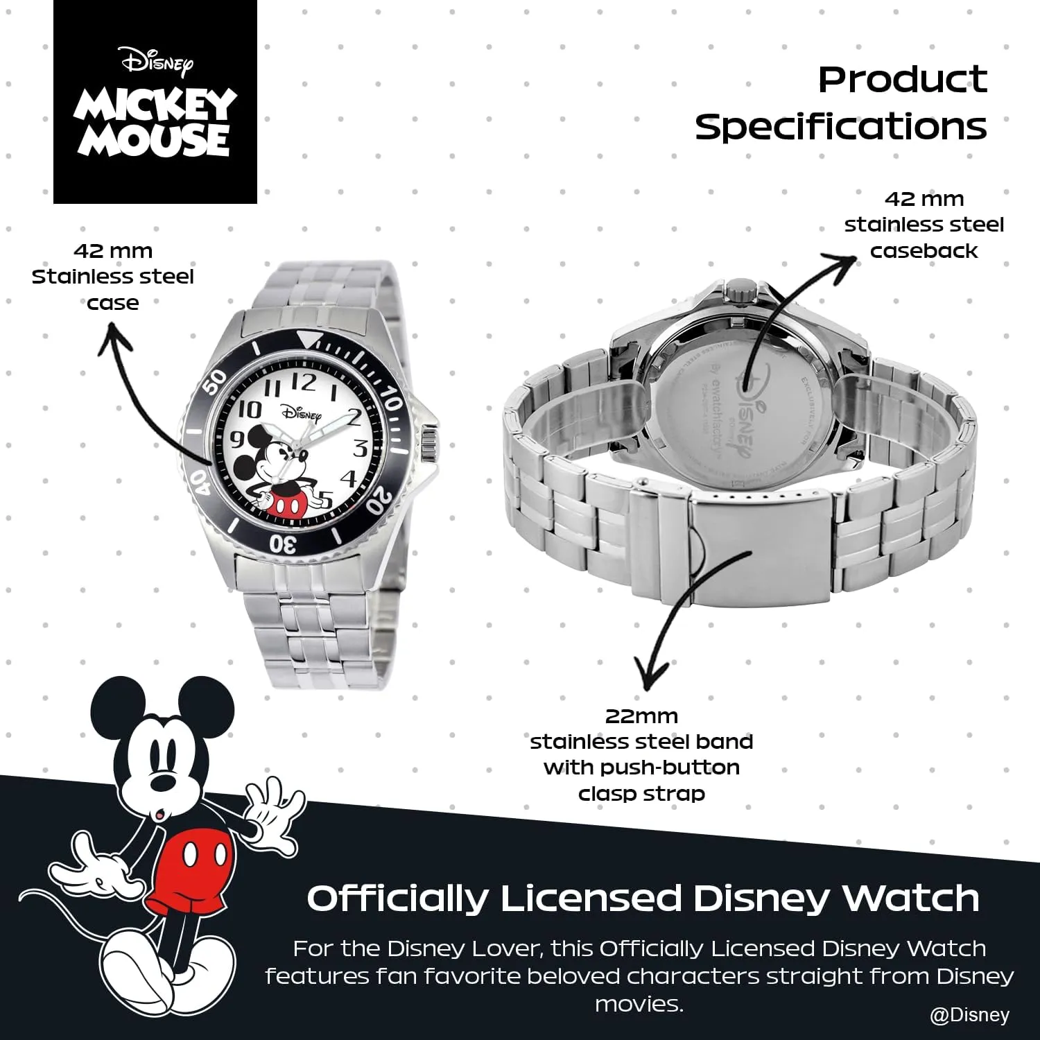 Disney Adult Barrel Analog Quartz Diamond Accent Bracelet Watch