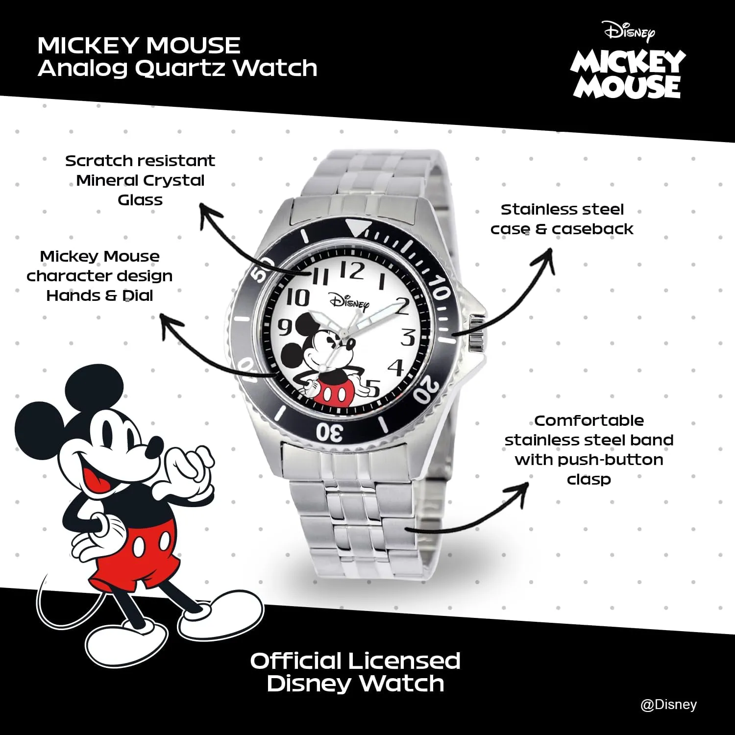 Disney Adult Barrel Analog Quartz Diamond Accent Bracelet Watch