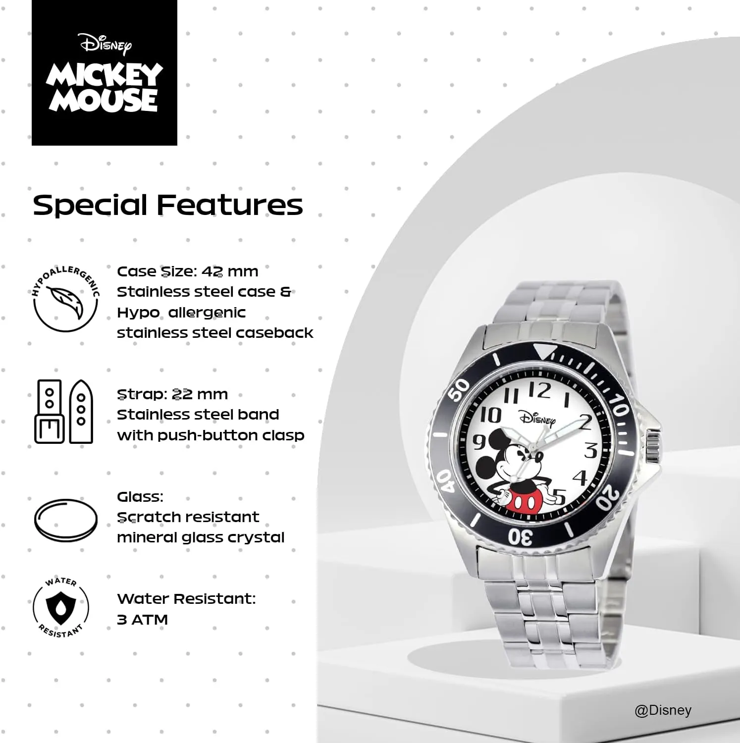 Disney Adult Barrel Analog Quartz Diamond Accent Bracelet Watch