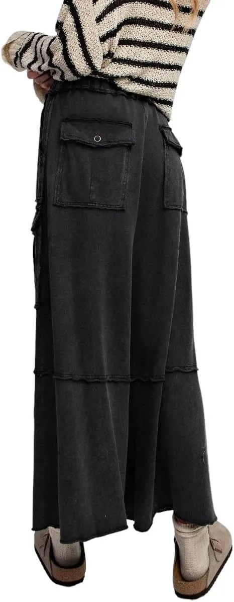 Easel Game On Washed Wide Leg Cargo Pants