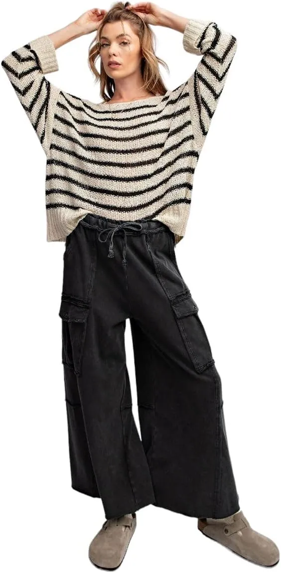 Easel Game On Washed Wide Leg Cargo Pants