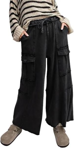 Easel Game On Washed Wide Leg Cargo Pants