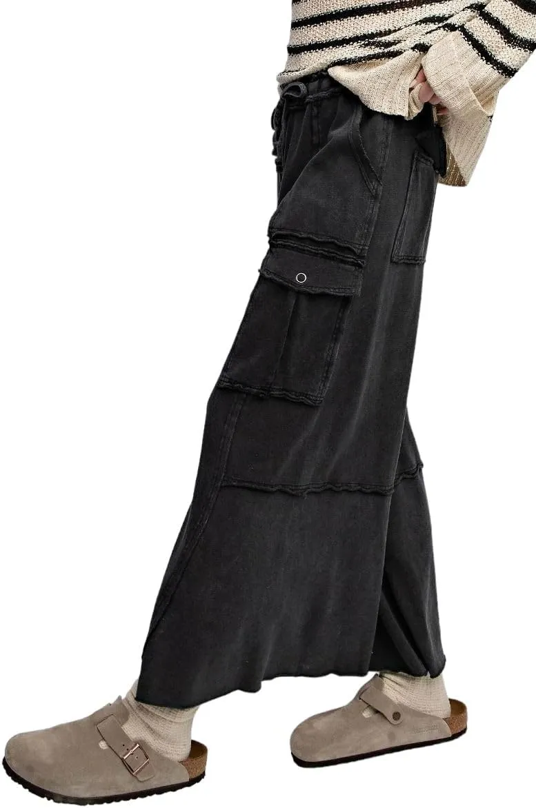 Easel Game On Washed Wide Leg Cargo Pants