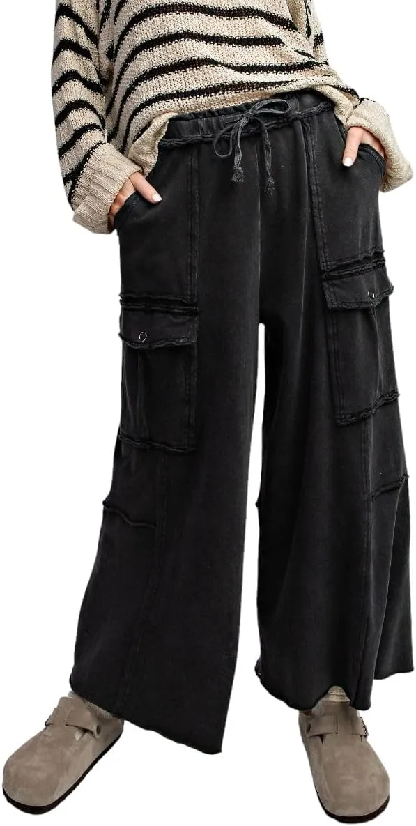 Easel Game On Washed Wide Leg Cargo Pants