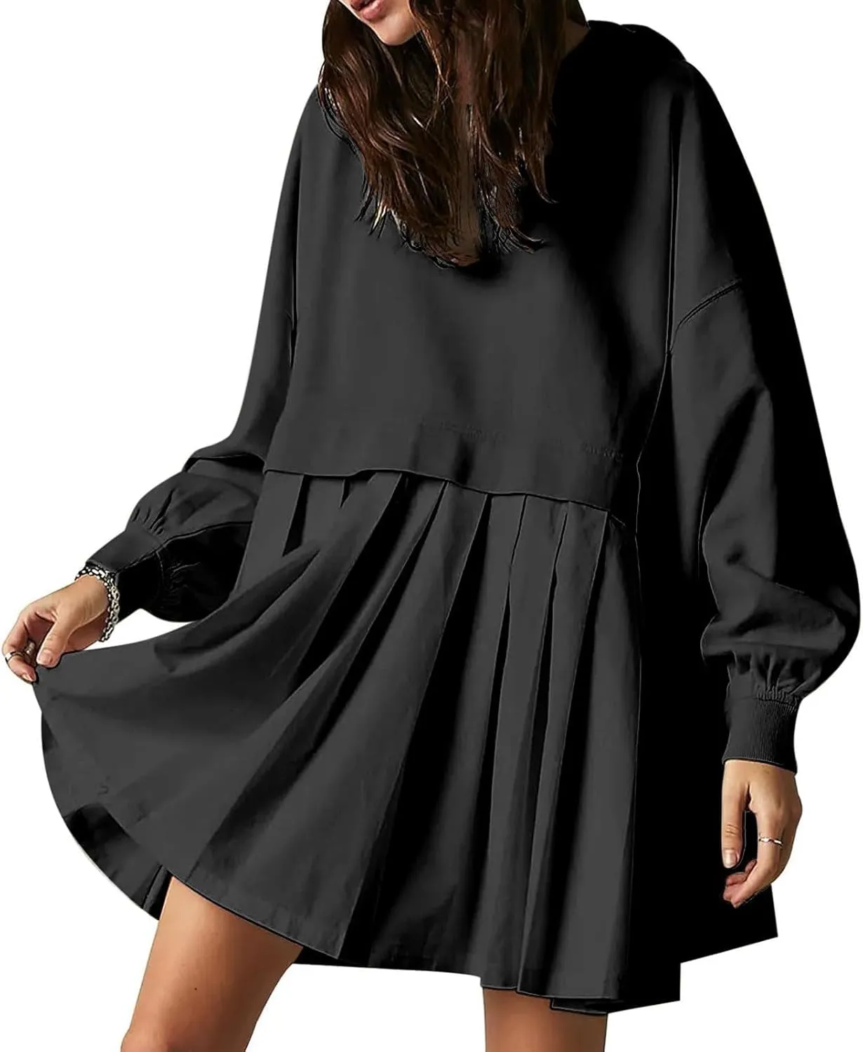 Elegant Women's Long Sleeve Pleated Skirt Dress Versatile A Line Midi Dress for Elegant Events and Casual Wear