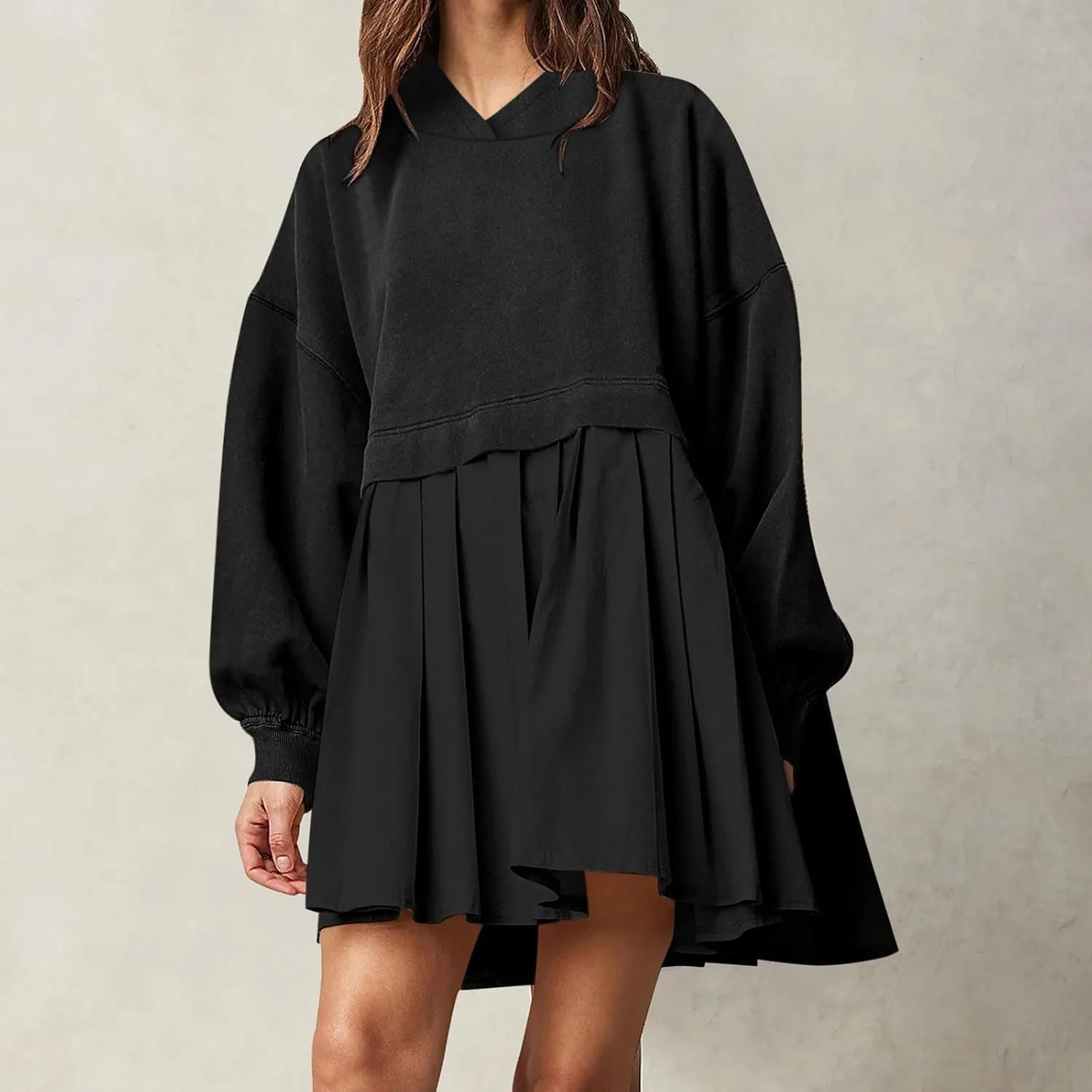 Elegant Women's Long Sleeve Pleated Skirt Dress Versatile A Line Midi Dress for Elegant Events and Casual Wear