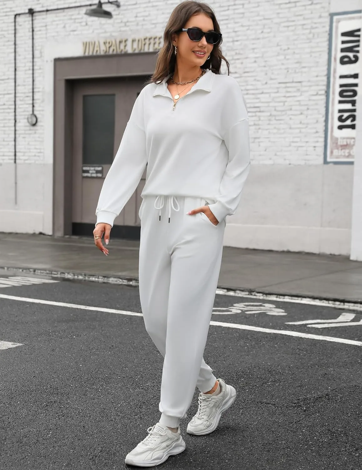 ELESOL Sweatsuits for Women Tracksuit Quarter 1/4 Zip Track Suits Set 2 Piece Outfits Casual Jogger Set