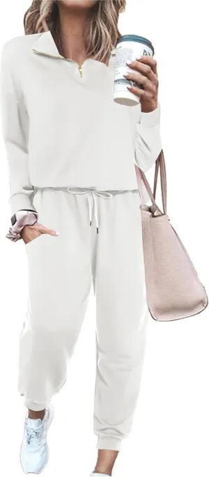ELESOL Sweatsuits for Women Tracksuit Quarter 1/4 Zip Track Suits Set 2 Piece Outfits Casual Jogger Set