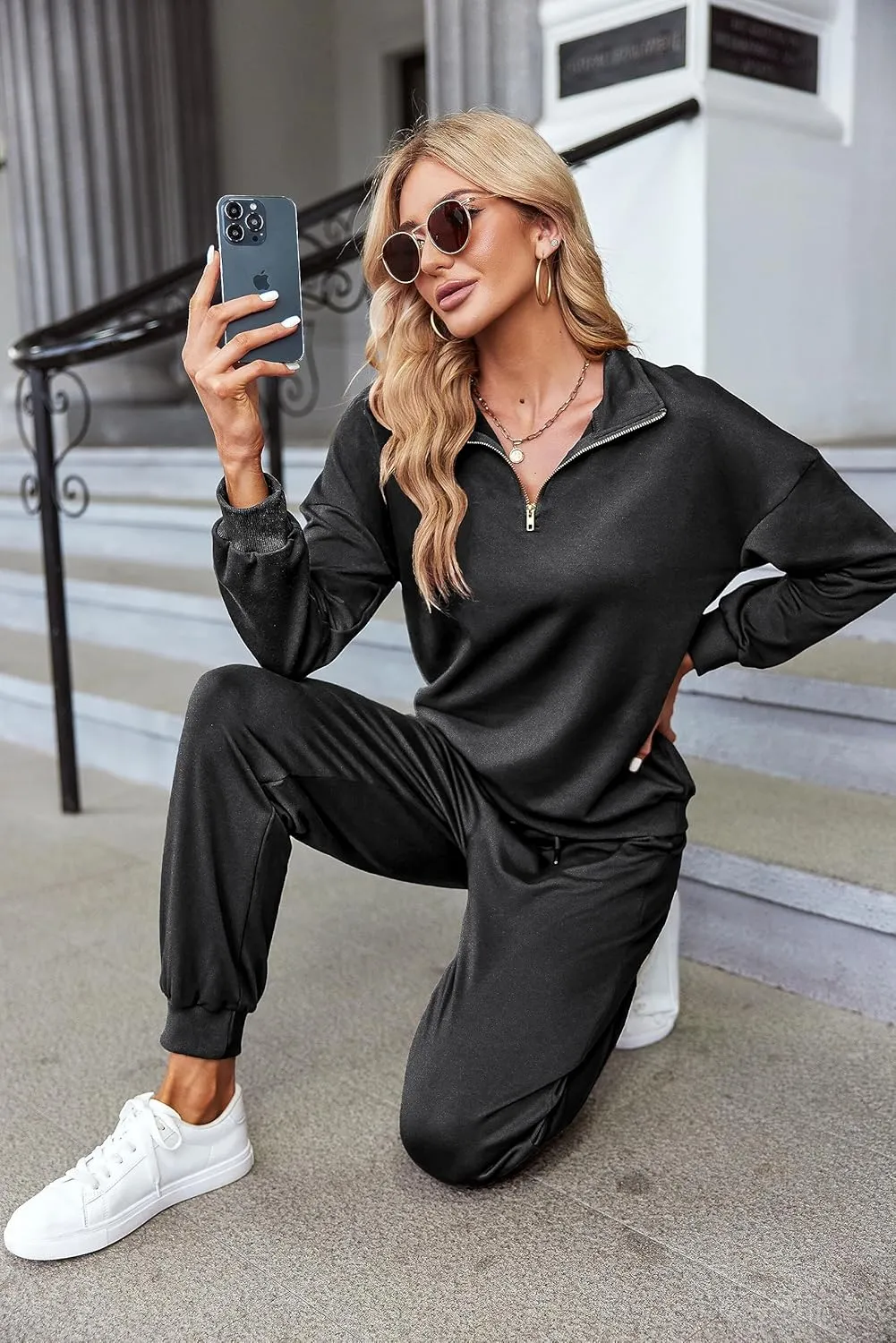 ELESOL Sweatsuits for Women Tracksuit Quarter 1/4 Zip Track Suits Set 2 Piece Outfits Casual Jogger Set