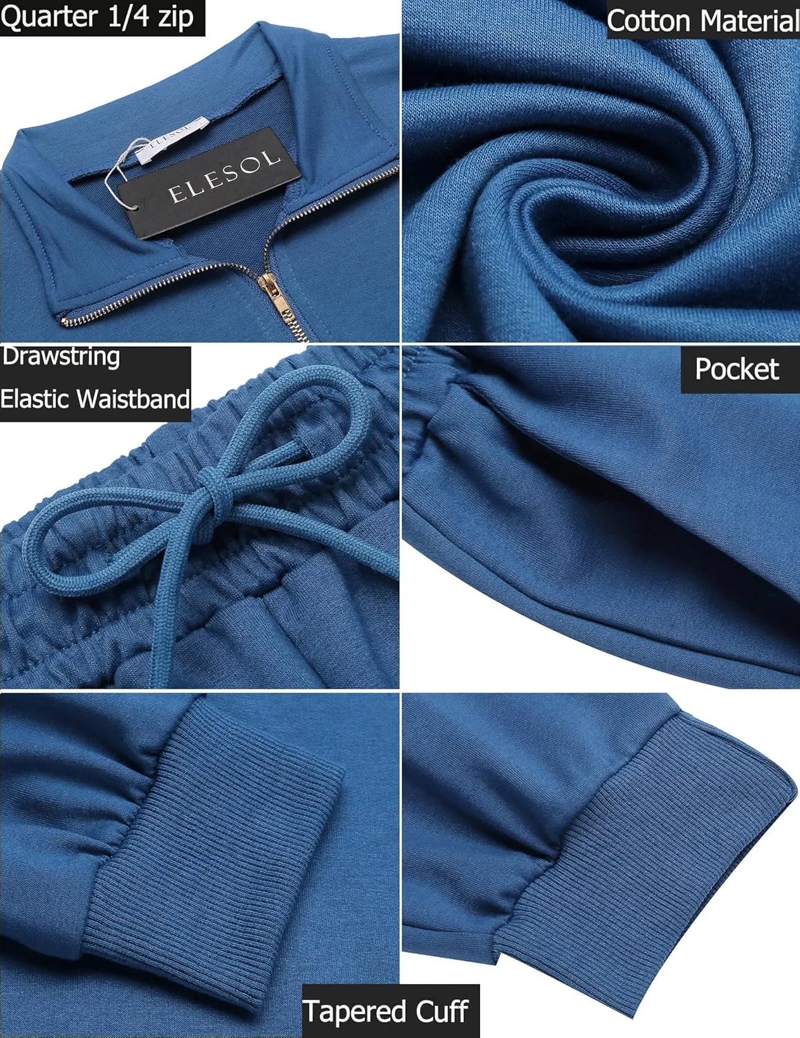 ELESOL Sweatsuits for Women Tracksuit Quarter 1/4 Zip Track Suits Set 2 Piece Outfits Casual Jogger Set