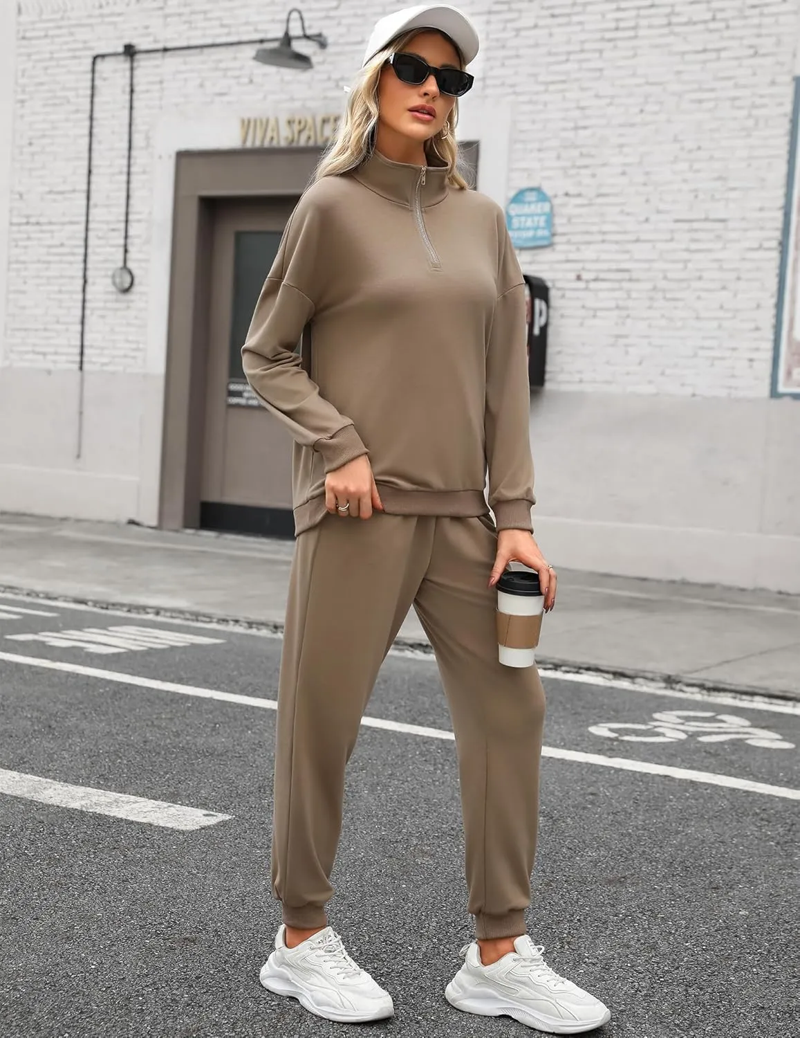 ELESOL Sweatsuits for Women Tracksuit Quarter 1/4 Zip Track Suits Set 2 Piece Outfits Casual Jogger Set