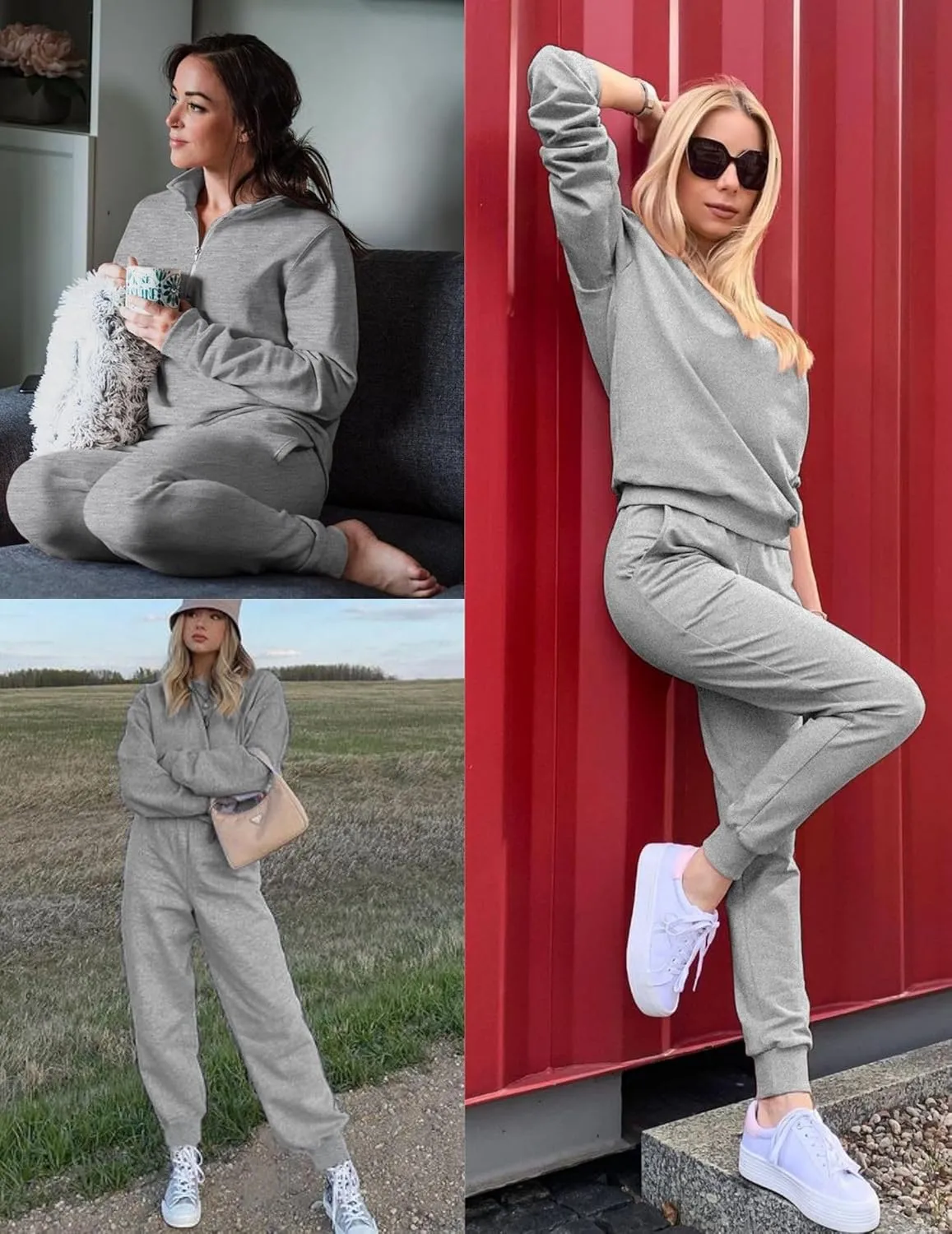 ELESOL Sweatsuits for Women Tracksuit Quarter 1/4 Zip Track Suits Set 2 Piece Outfits Casual Jogger Set