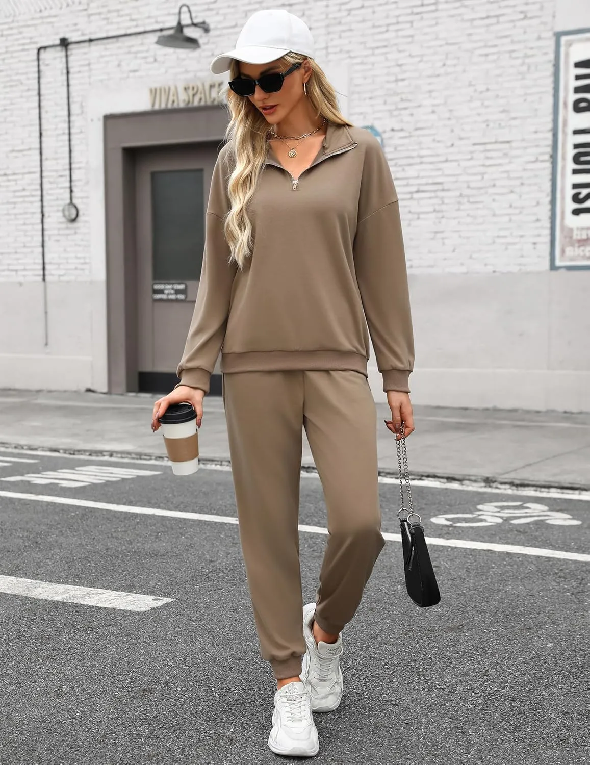 ELESOL Sweatsuits for Women Tracksuit Quarter 1/4 Zip Track Suits Set 2 Piece Outfits Casual Jogger Set