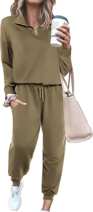 ELESOL Sweatsuits for Women Tracksuit Quarter 1/4 Zip Track Suits Set 2 Piece Outfits Casual Jogger Set