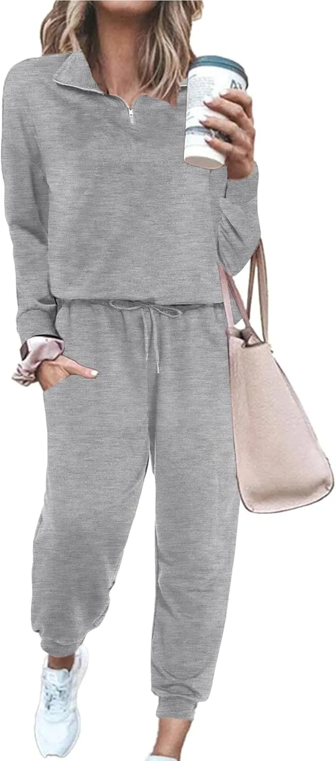 ELESOL Sweatsuits for Women Tracksuit Quarter 1/4 Zip Track Suits Set 2 Piece Outfits Casual Jogger Set