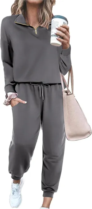 ELESOL Sweatsuits for Women Tracksuit Quarter 1/4 Zip Track Suits Set 2 Piece Outfits Casual Jogger Set