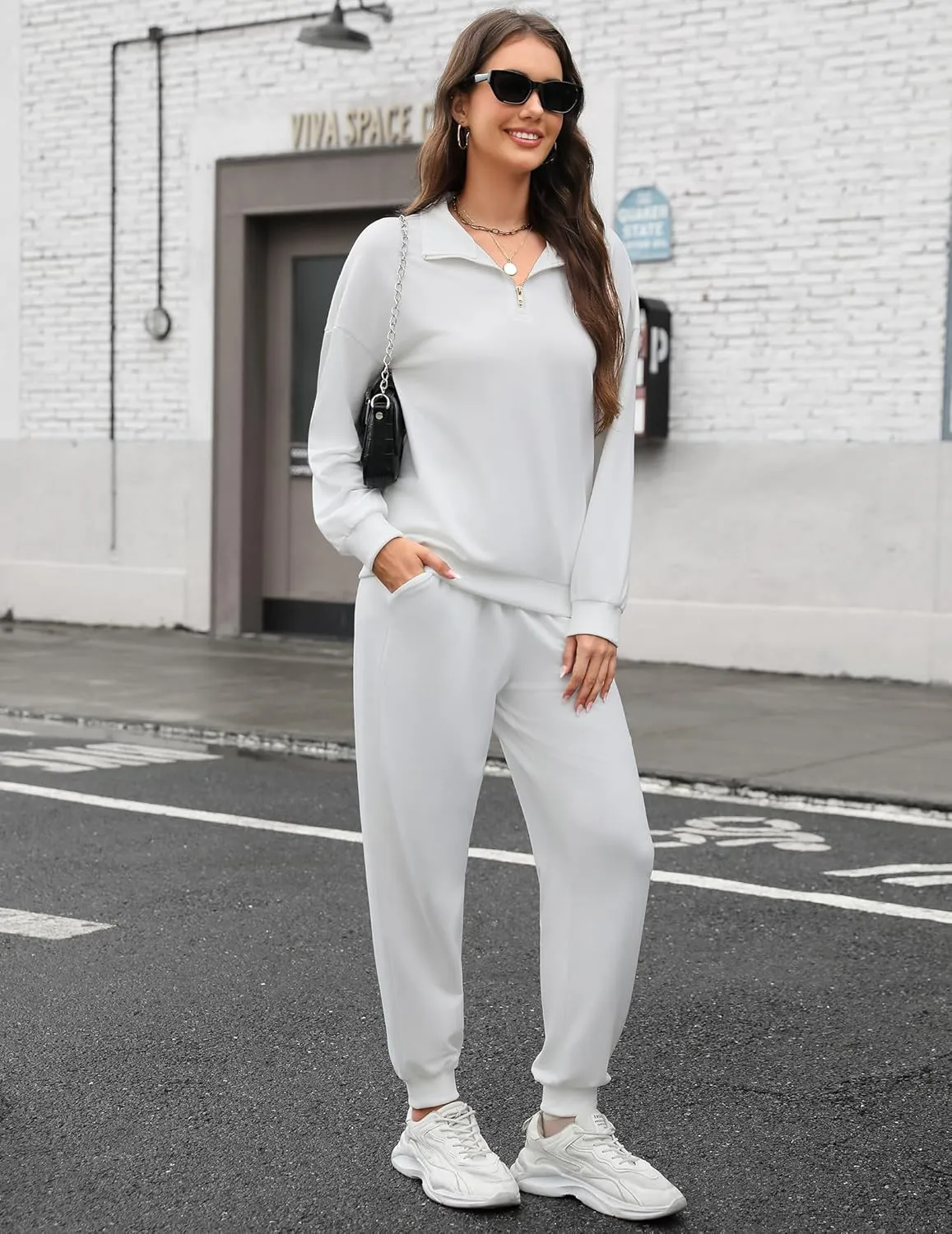ELESOL Sweatsuits for Women Tracksuit Quarter 1/4 Zip Track Suits Set 2 Piece Outfits Casual Jogger Set