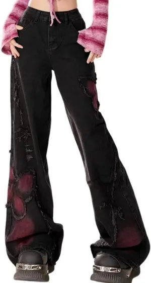 Emo Pants Emo Clothes Y2k Butterfly Pants Gothic Baggy Pants Goth Cargo Jeans Tye Die Goth Gothic Clothes