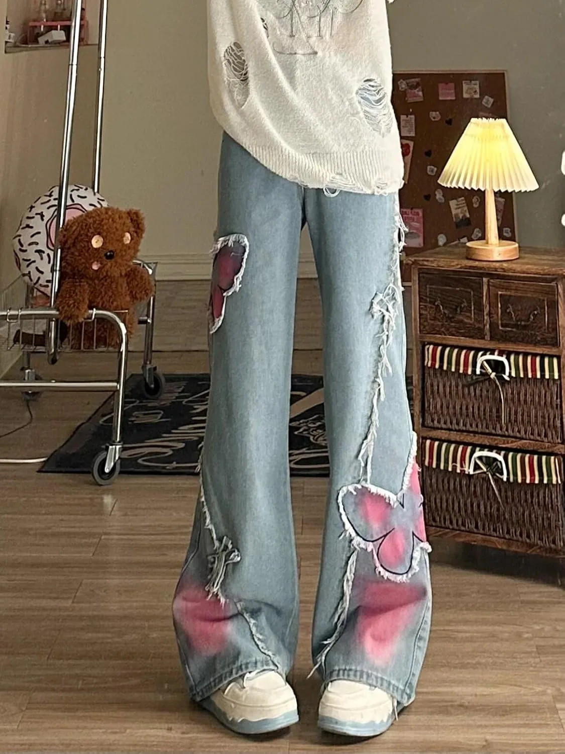 Emo Pants Emo Clothes Y2k Butterfly Pants Gothic Baggy Pants Goth Cargo Jeans Tye Die Goth Gothic Clothes