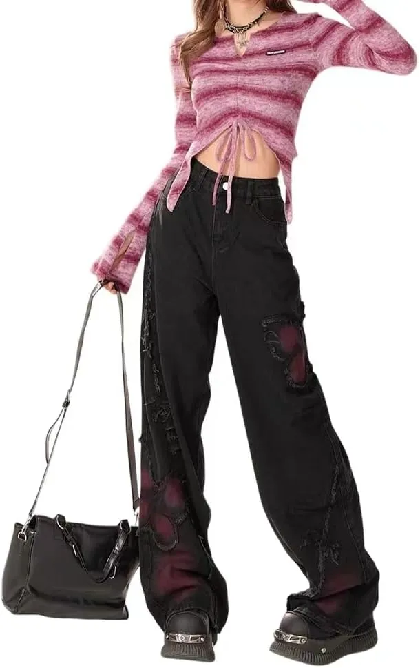 Emo Pants Emo Clothes Y2k Butterfly Pants Gothic Baggy Pants Goth Cargo Jeans Tye Die Goth Gothic Clothes