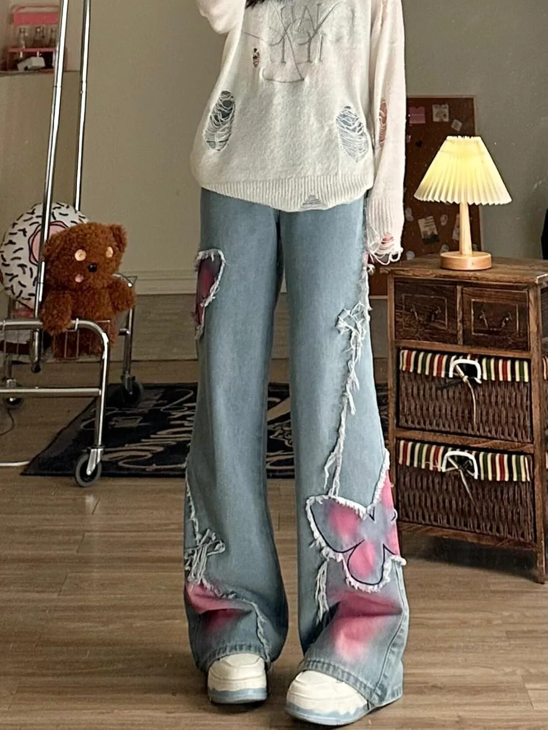 Emo Pants Emo Clothes Y2k Butterfly Pants Gothic Baggy Pants Goth Cargo Jeans Tye Die Goth Gothic Clothes