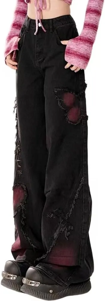 Emo Pants Emo Clothes Y2k Butterfly Pants Gothic Baggy Pants Goth Cargo Jeans Tye Die Goth Gothic Clothes