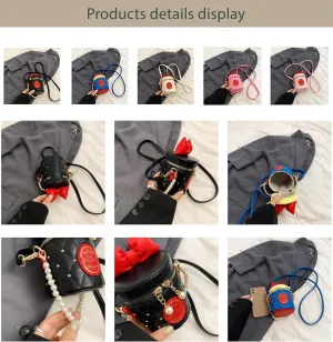 Enchanted Bow Bucket Bag  Kids & Womens Burket Purse with Adjustable Pearl Strap, Versatile Mini Handbag for Girls/Mom