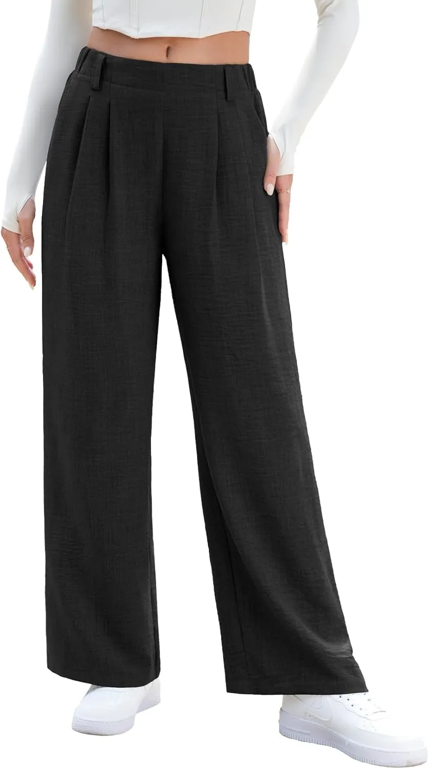EVALESS Women's Wide Leg Pants High Waisted Business Work Casual Trousers 2025 Summer Comfy Palazzo Pants with Pockets