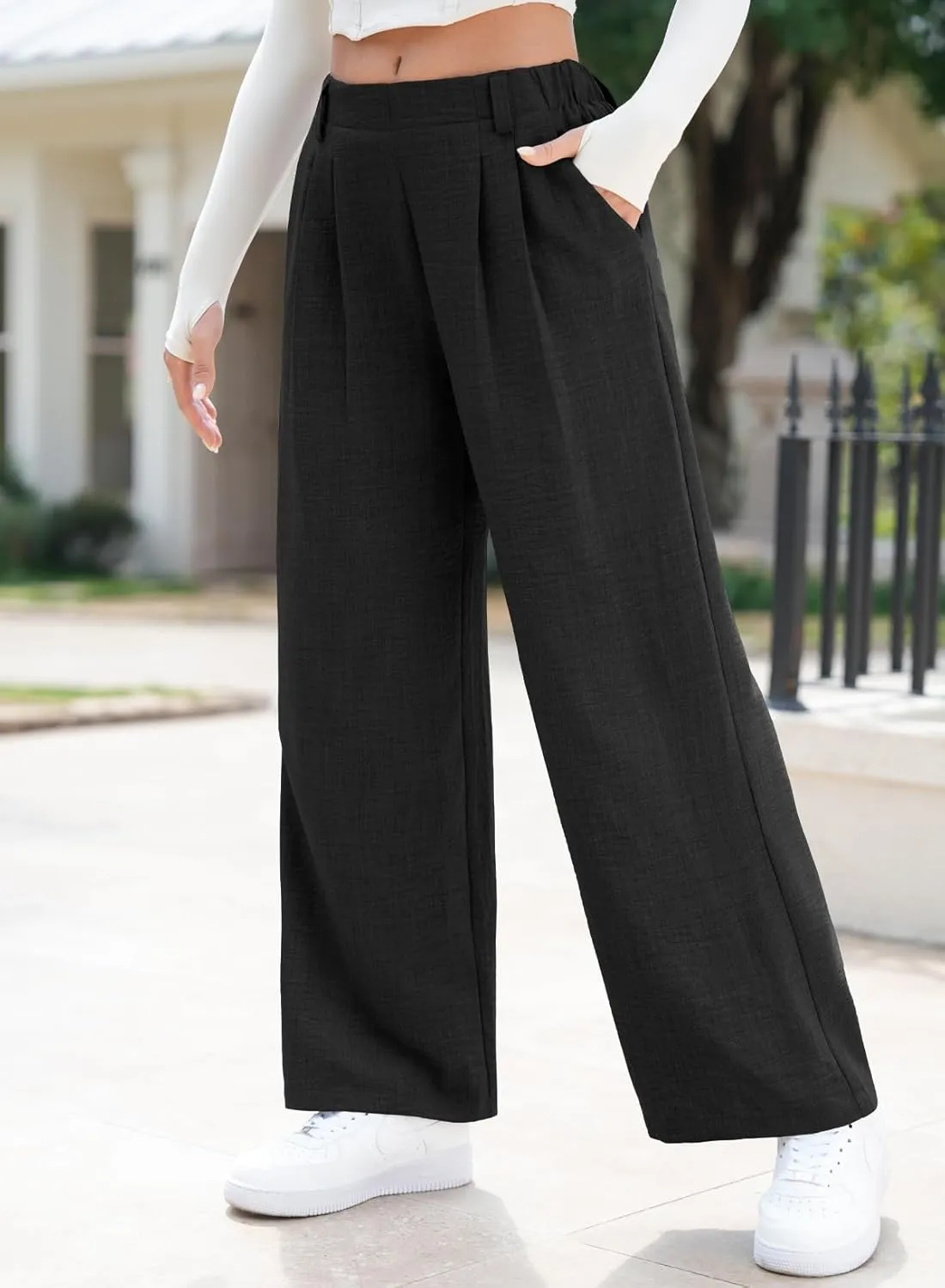 EVALESS Women's Wide Leg Pants High Waisted Business Work Casual Trousers 2025 Summer Comfy Palazzo Pants with Pockets