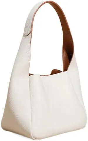 Exquisite top-layer cowhide women's bag with bucket and basket design. Versatile for single shoulder and underarm (Off-white)