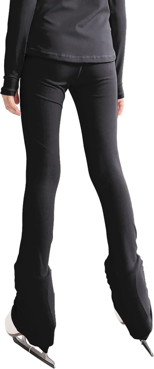 Figure Skating Pants Girls Black High Waist Leggings Skate Training Wear for Kids Teens Practice