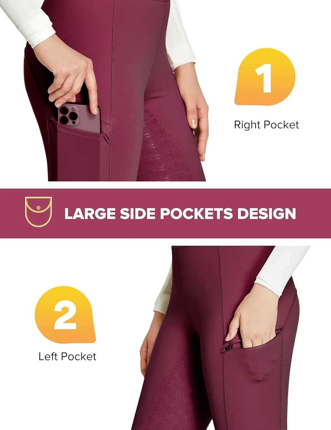 FitsT4 Sports Women's Full Seat Riding Tights with Zipper Pockets Horseback Riding Pants Equestrian Breeches for Women