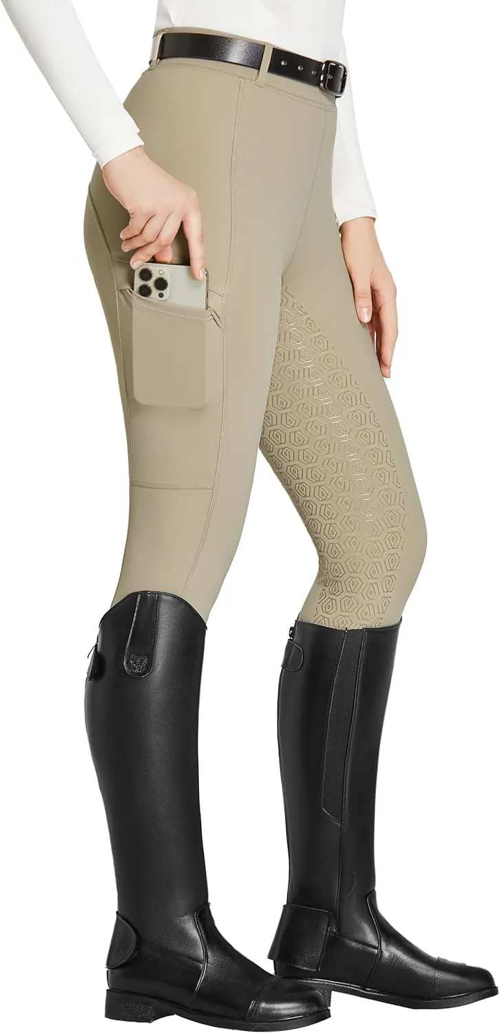 FitsT4 Sports Women's Full Seat Riding Tights with Zipper Pockets Horseback Riding Pants Equestrian Breeches for Women