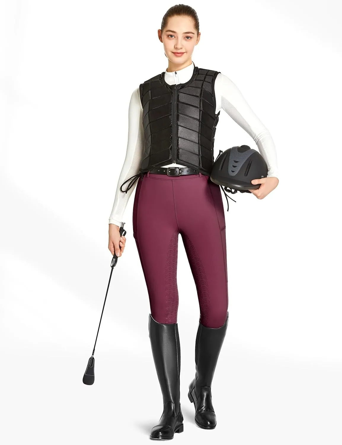 FitsT4 Sports Women's Full Seat Riding Tights with Zipper Pockets Horseback Riding Pants Equestrian Breeches for Women