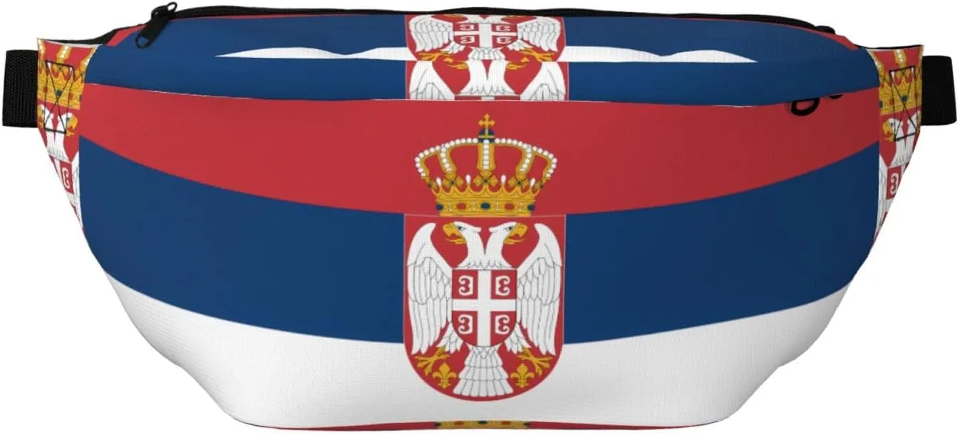 Flag Of Serbia Stylish Crossbody Waist Pack - Versatile And Compact Travel Pouch For Hands-Free Storage, Black, PBYB-12185A