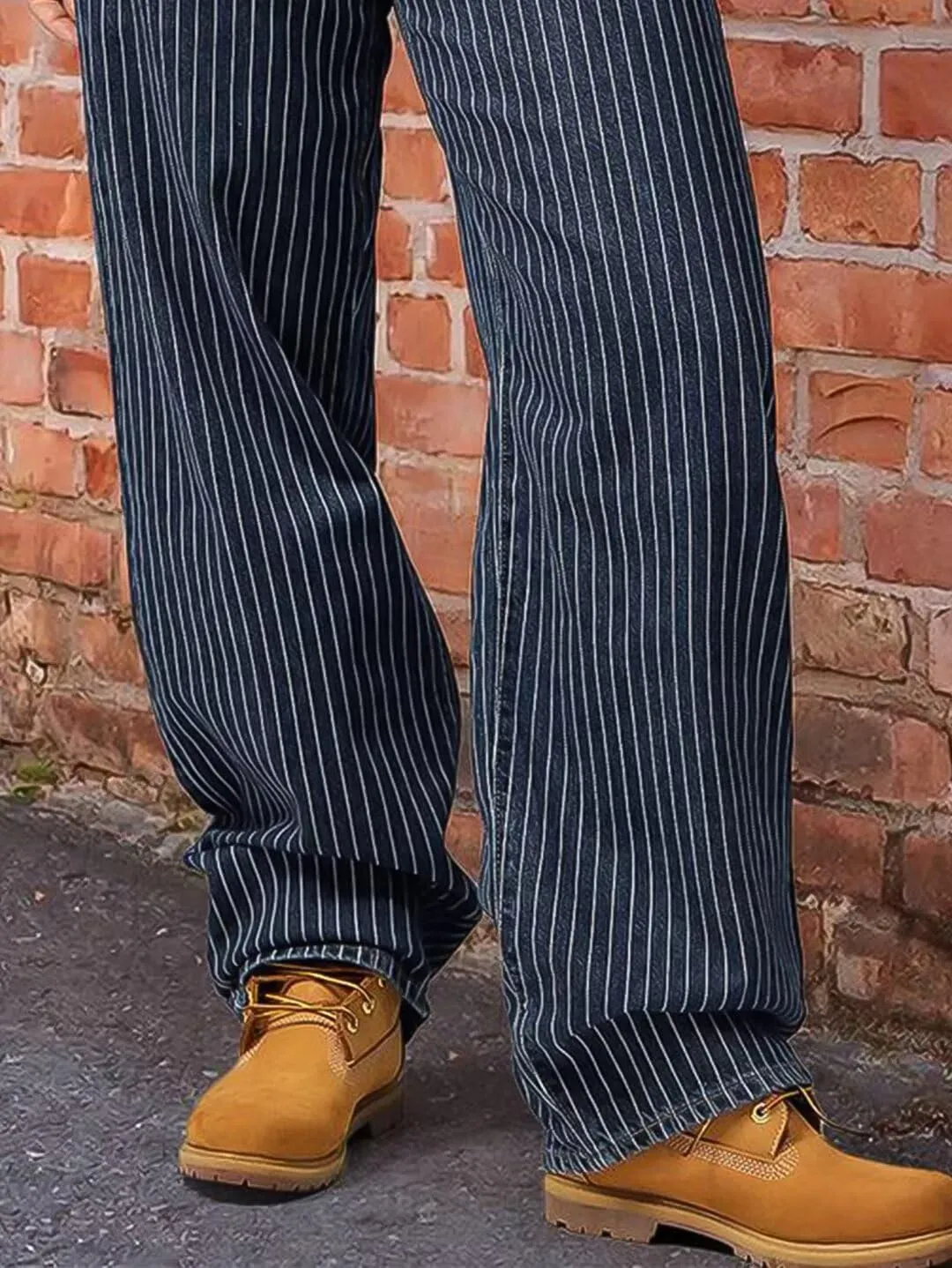 Flamingals Women's Wide Leg Jeans Striped Print Stitch Detail Mid Waist Casual Dress Pants
