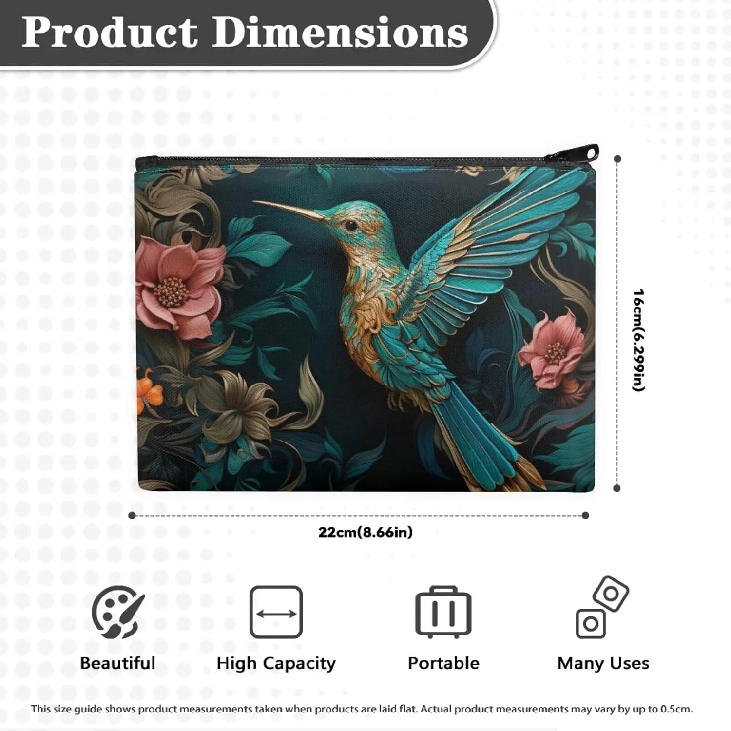 Flashideas Hummingbird Print Makeup Pouch for Purse Portable Versatile Travel Makeup Bag Organizer Cosmetic Zipper Pouch Purse Easy to Take Portable Toiletry Bag