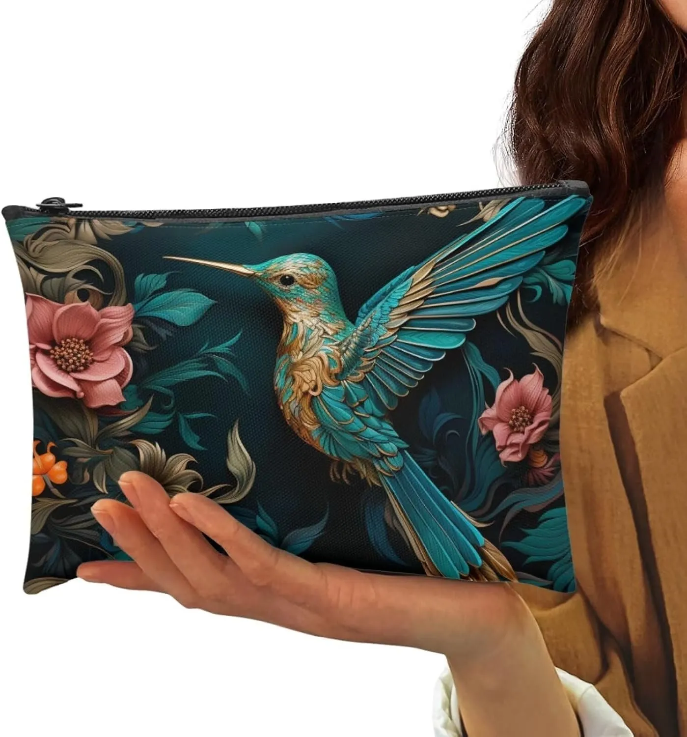 Flashideas Hummingbird Print Makeup Pouch for Purse Portable Versatile Travel Makeup Bag Organizer Cosmetic Zipper Pouch Purse Easy to Take Portable Toiletry Bag