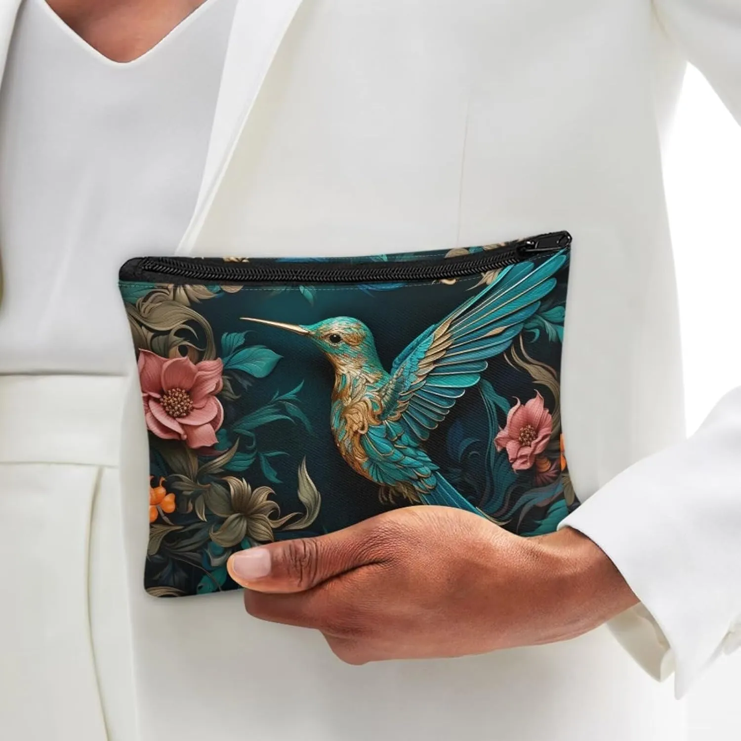 Flashideas Hummingbird Print Makeup Pouch for Purse Portable Versatile Travel Makeup Bag Organizer Cosmetic Zipper Pouch Purse Easy to Take Portable Toiletry Bag