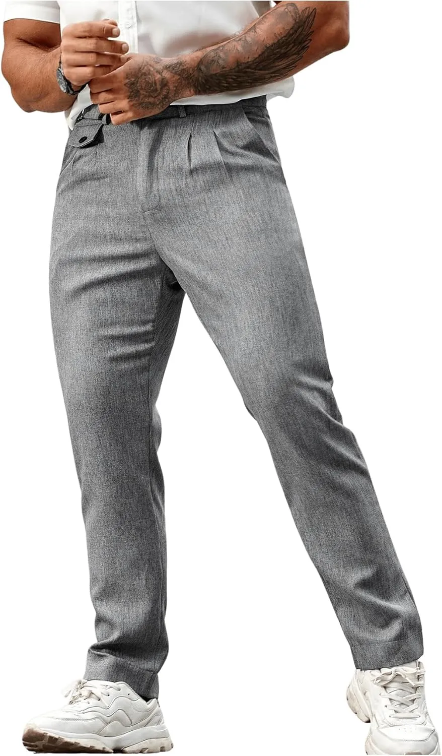 Floerns Men's Stretchy Classic Fit Pleated Front Dress Pants Formal Suit Pants