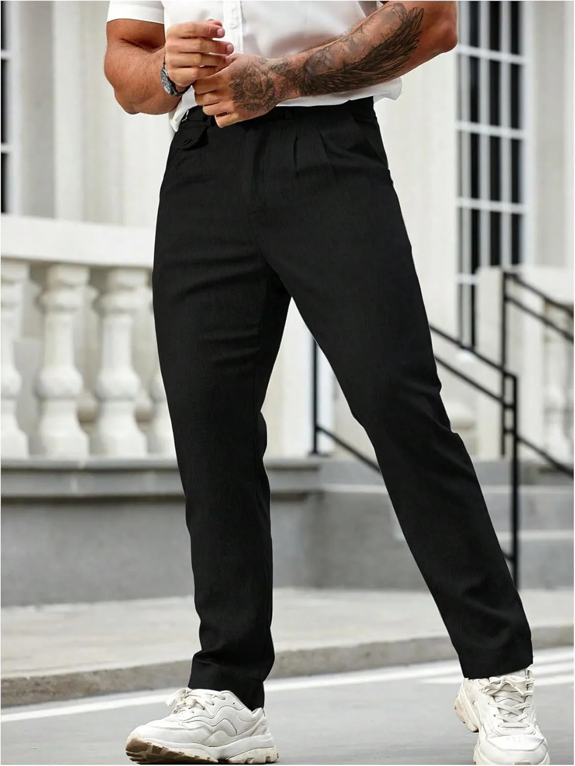 Floerns Men's Stretchy Classic Fit Pleated Front Dress Pants Formal Suit Pants